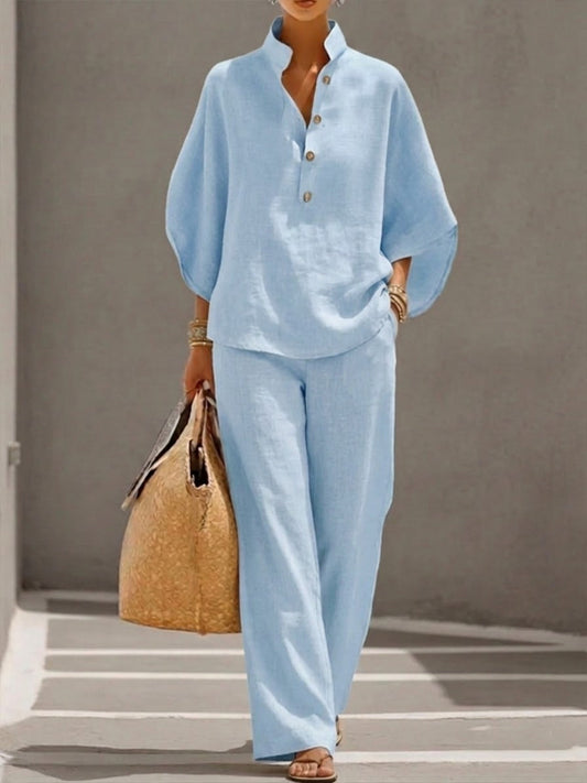 Mariel | The Cotton-Linen Batwing & Wide-Leg Set
