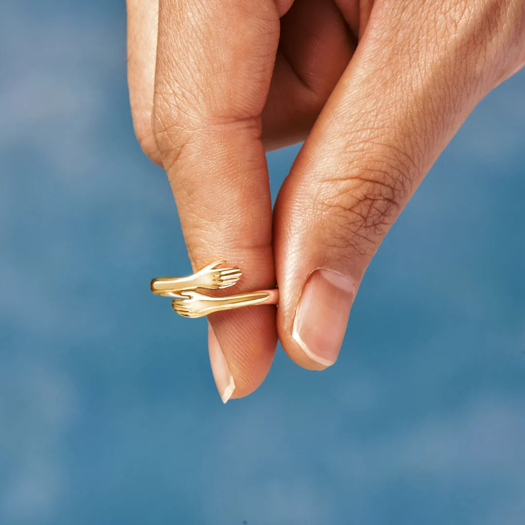 Hands | The Hugging Hands Sentiment Adjustable Gold Ring