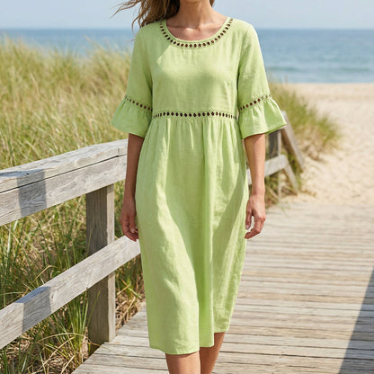 Amara | The Lace-Detailed Cotton-Linen Midi Dress
