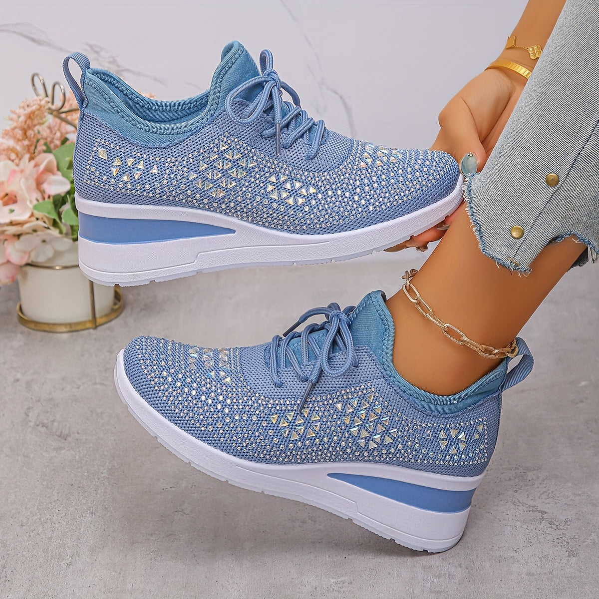 Owen | The Podiatric Cushion-Wedge Rhinestone Sneaker