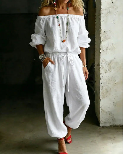 Lana | The Architectural Pure-Cotton Off-Shoulder Utility Jumpsuit