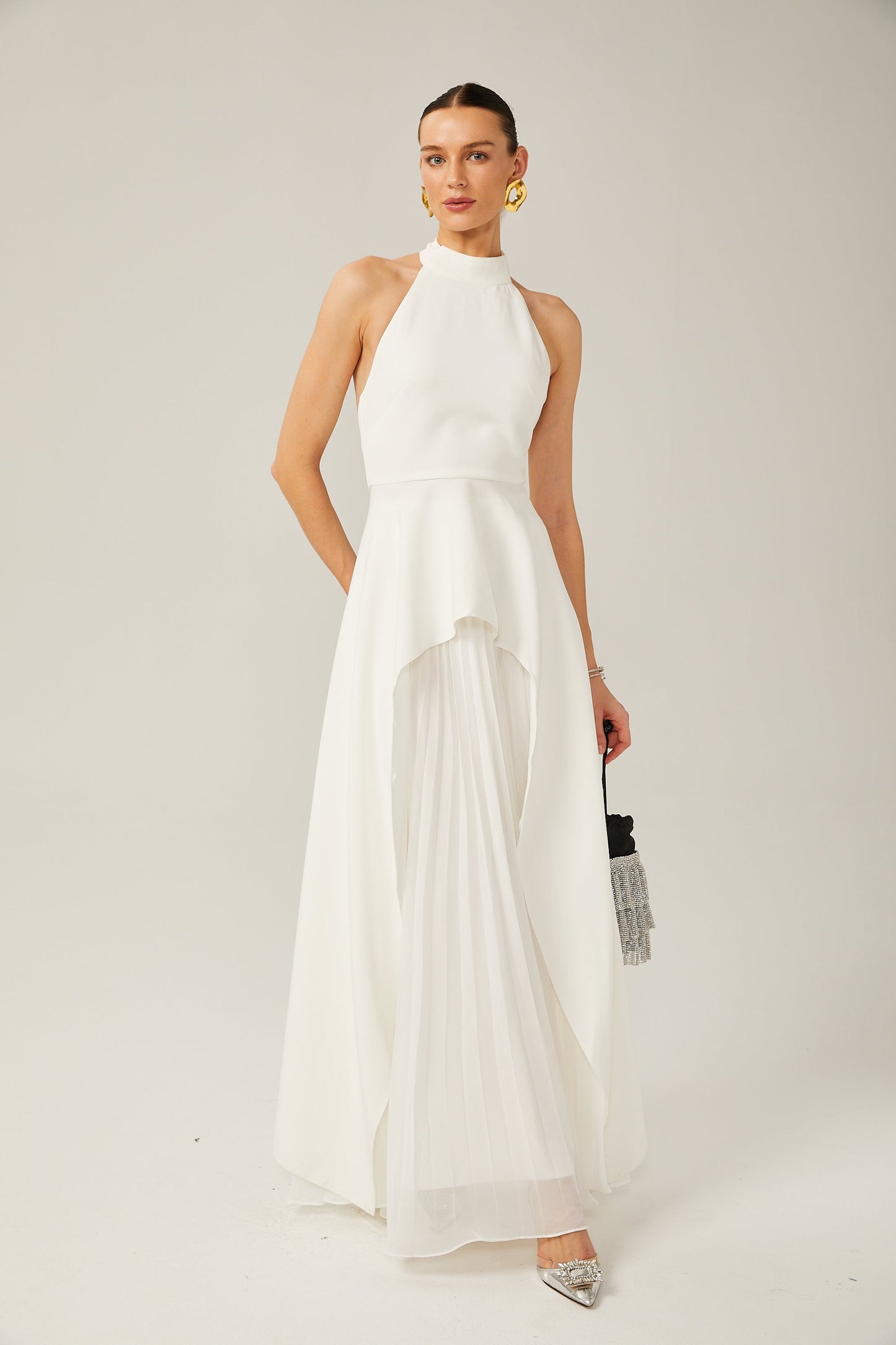 Ines | The Halterneck Layered Open-Back Maxi Dress