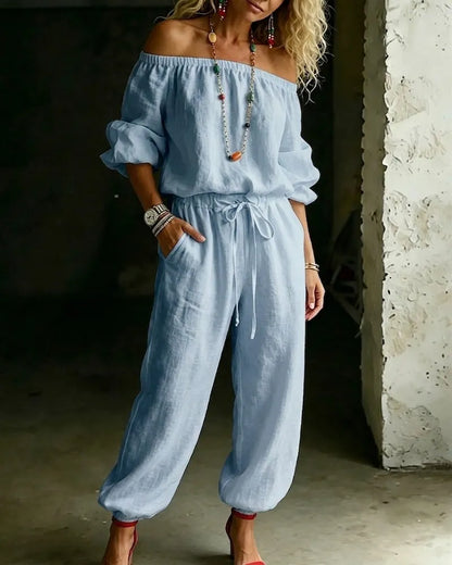Lana | The Architectural Pure-Cotton Off-Shoulder Utility Jumpsuit