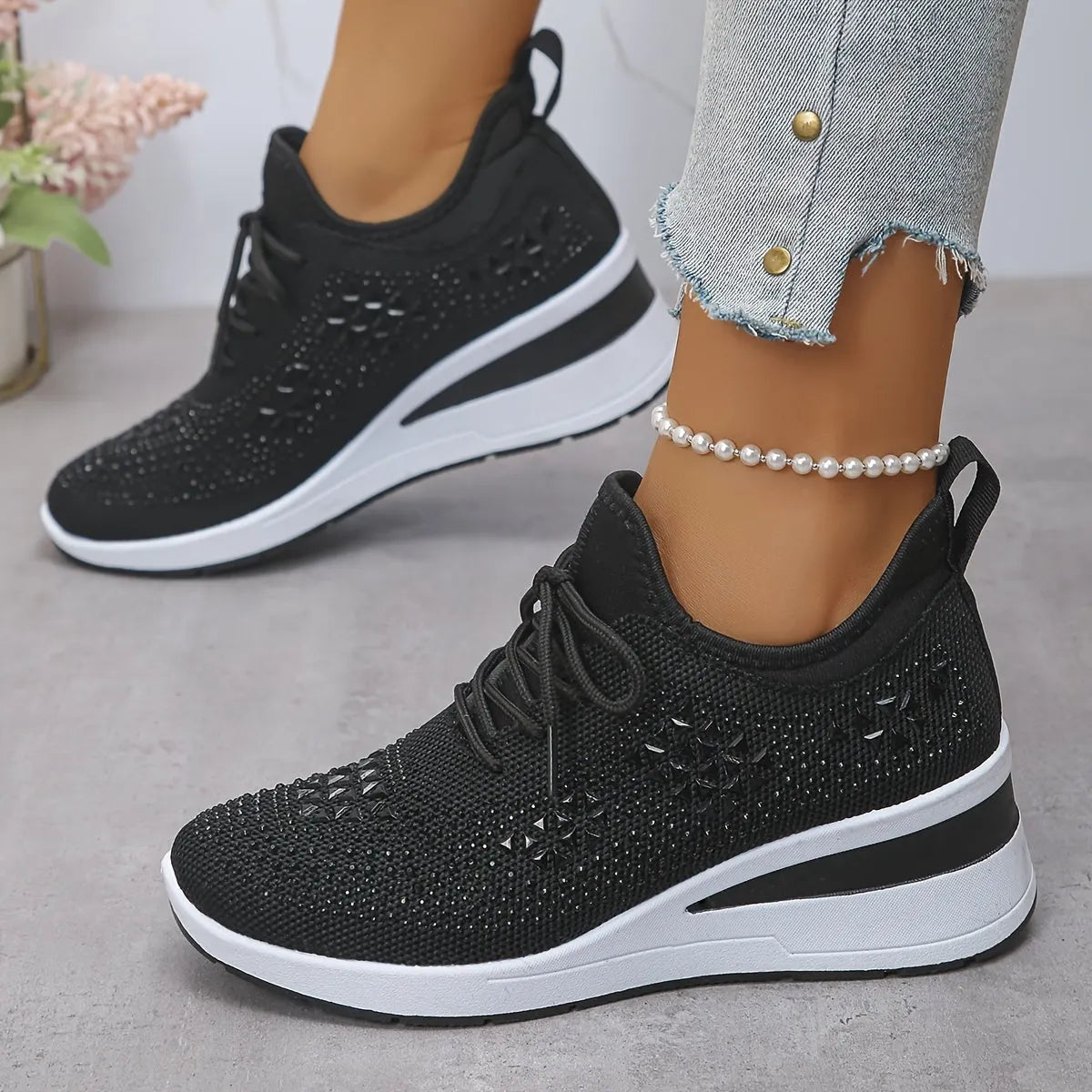 Owen | The Podiatric Cushion-Wedge Rhinestone Sneaker