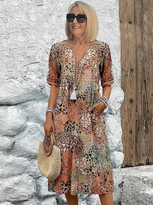 Noemie | The Radiant Linen-Rich V-Neck Vacation Midi