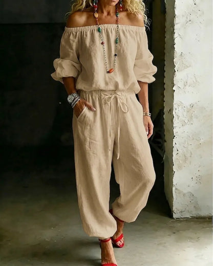 Lana | The Architectural Pure-Cotton Off-Shoulder Utility Jumpsuit