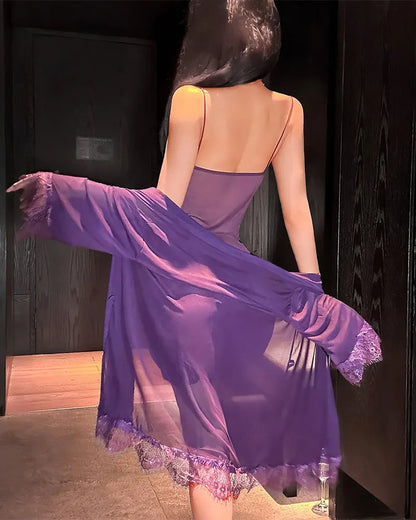 Lacy | The Ethereal Three-Piece Sheer Mesh Loungewear Ensemble