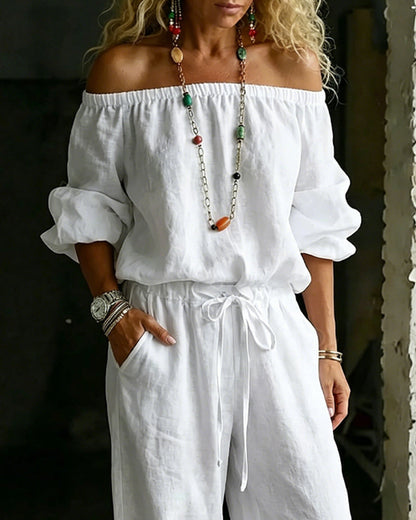 Lana | The Architectural Pure-Cotton Off-Shoulder Utility Jumpsuit