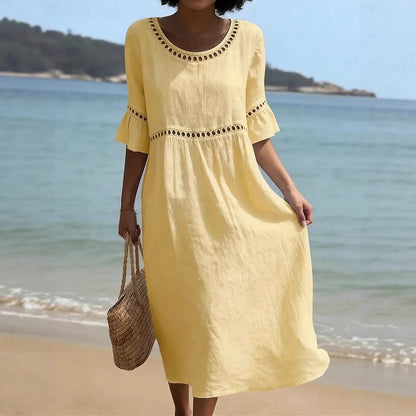 Amara | The Lace-Detailed Cotton-Linen Midi Dress