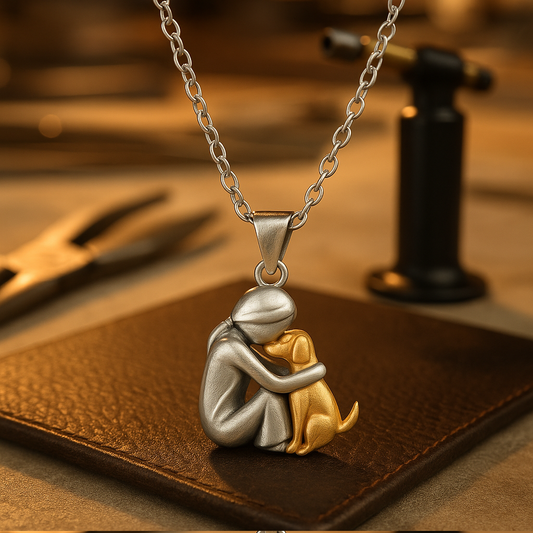 Dog Lover | The Pet Memorial Hugging Silhouette Gold Pendant