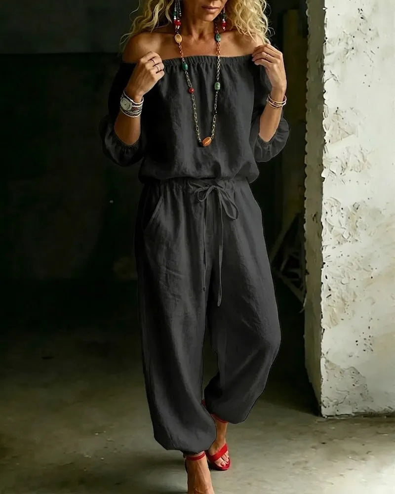 Lana | The Architectural Pure-Cotton Off-Shoulder Utility Jumpsuit