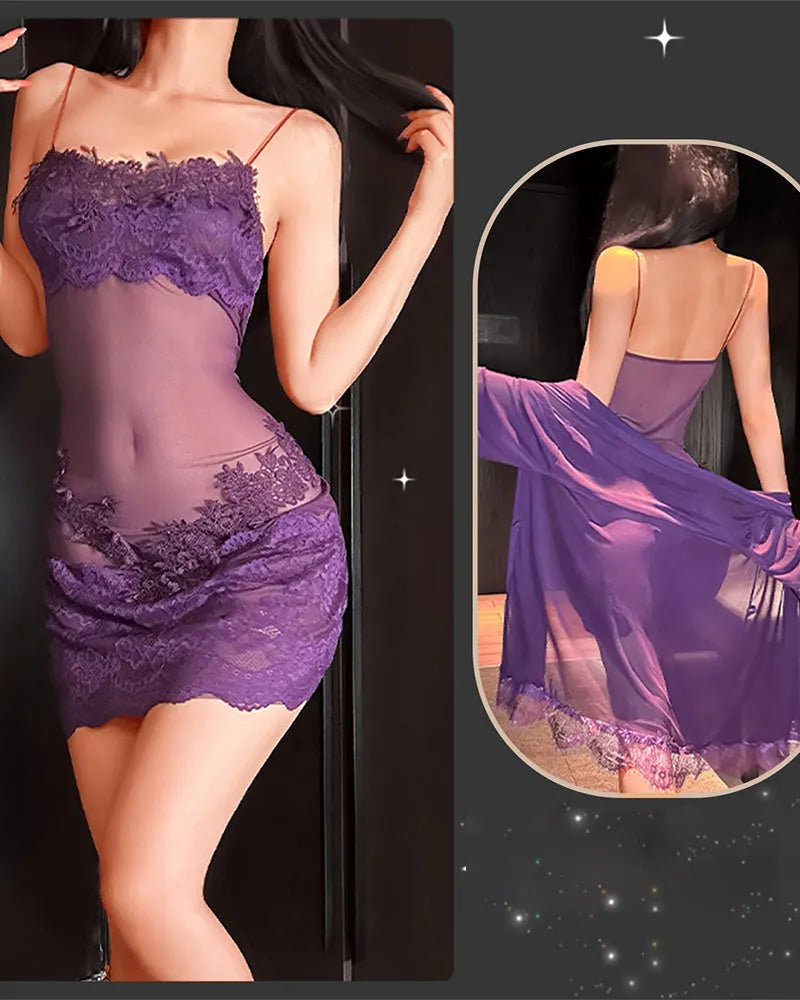 Lacy | The Ethereal Three-Piece Sheer Mesh Loungewear Ensemble