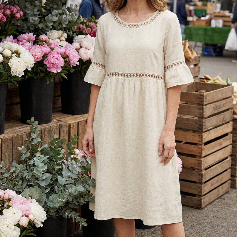 Amara | The Lace-Detailed Cotton-Linen Midi Dress