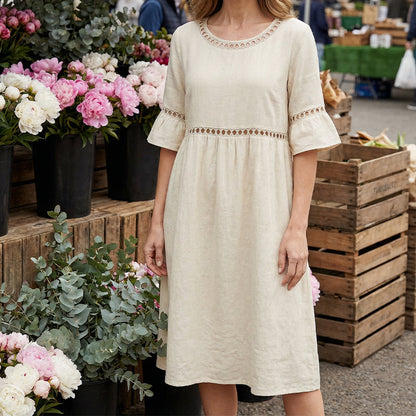 Amara | The Lace-Detailed Cotton-Linen Midi Dress