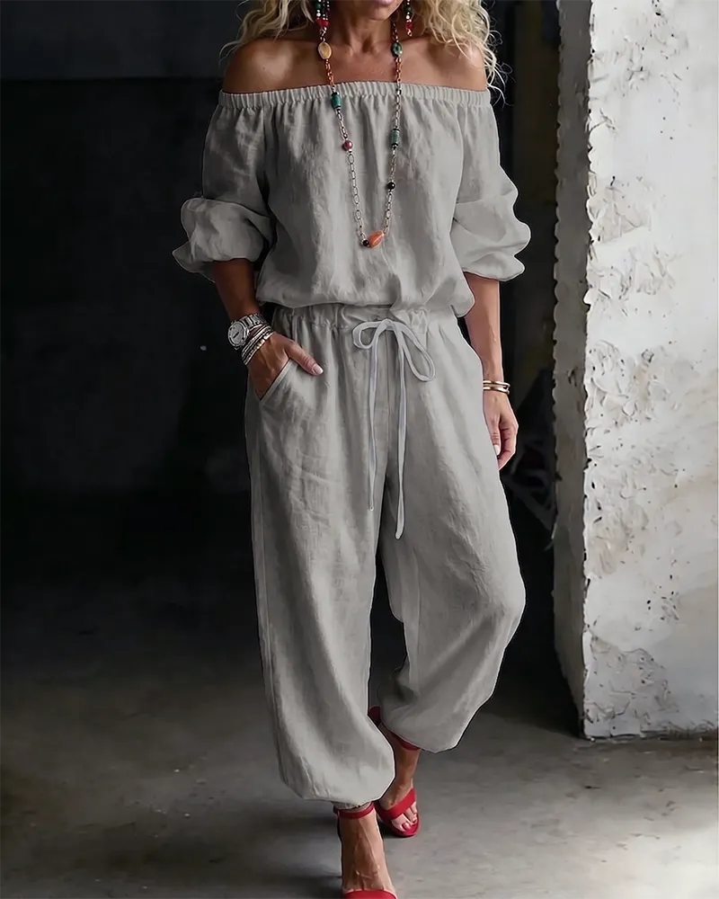 Lana | The Architectural Pure-Cotton Off-Shoulder Utility Jumpsuit