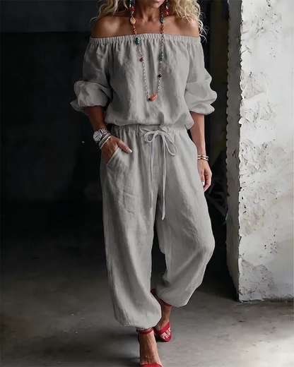 Lana | The Architectural Pure-Cotton Off-Shoulder Utility Jumpsuit