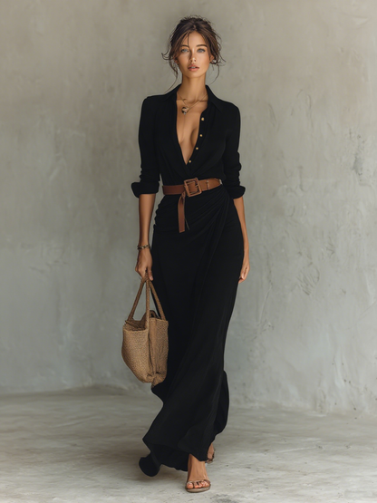 Lapel | The Cotton-Tencel Belted Single-Breasted Maxi Dress