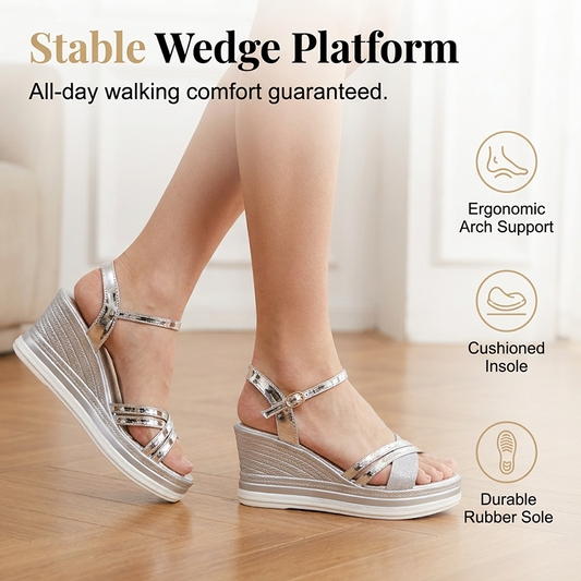 Lane | The Glamour-Accented Metallic Platform Wedge