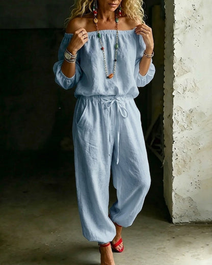 Lana | The Architectural Pure-Cotton Off-Shoulder Utility Jumpsuit