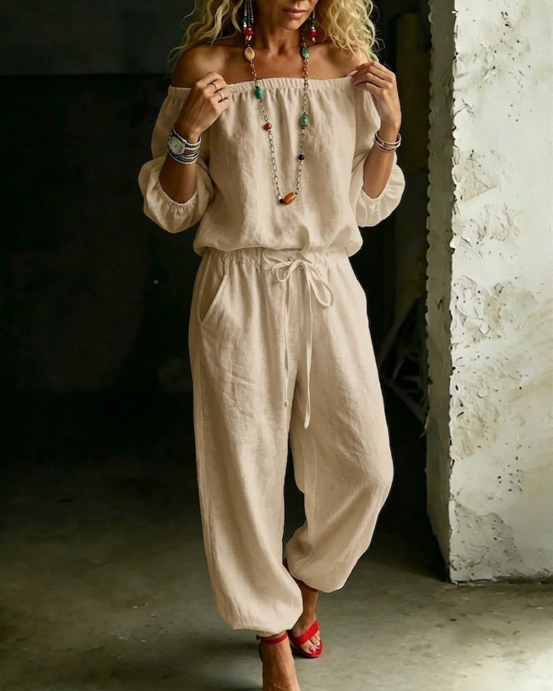 Lana | The Architectural Pure-Cotton Off-Shoulder Utility Jumpsuit