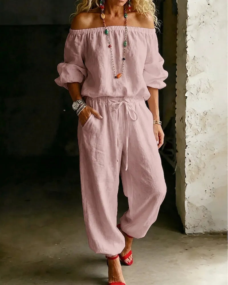 Lana | The Architectural Pure-Cotton Off-Shoulder Utility Jumpsuit