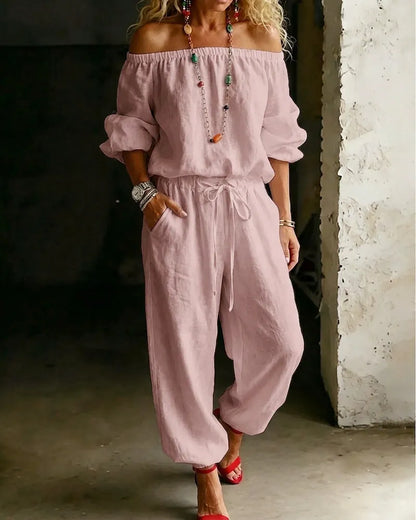 Lana | The Architectural Pure-Cotton Off-Shoulder Utility Jumpsuit