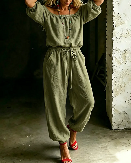 Lana | The Architectural Pure-Cotton Off-Shoulder Utility Jumpsuit