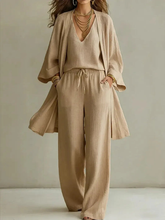 Sara | The Minimalist Cotton-Linen Wide-Leg Lounge Set