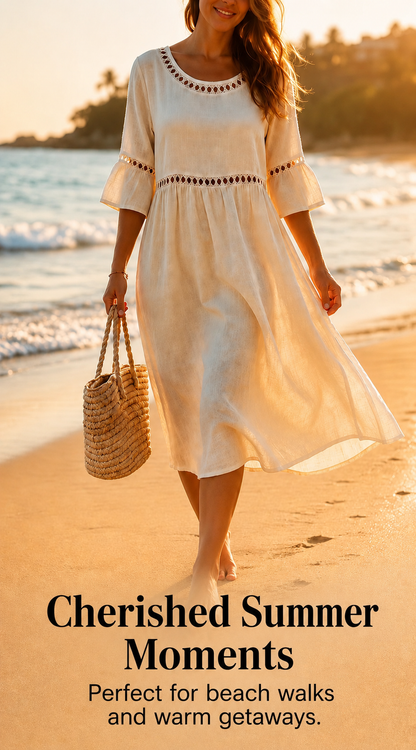 Amara | The Lace-Detailed Cotton-Linen Midi Dress