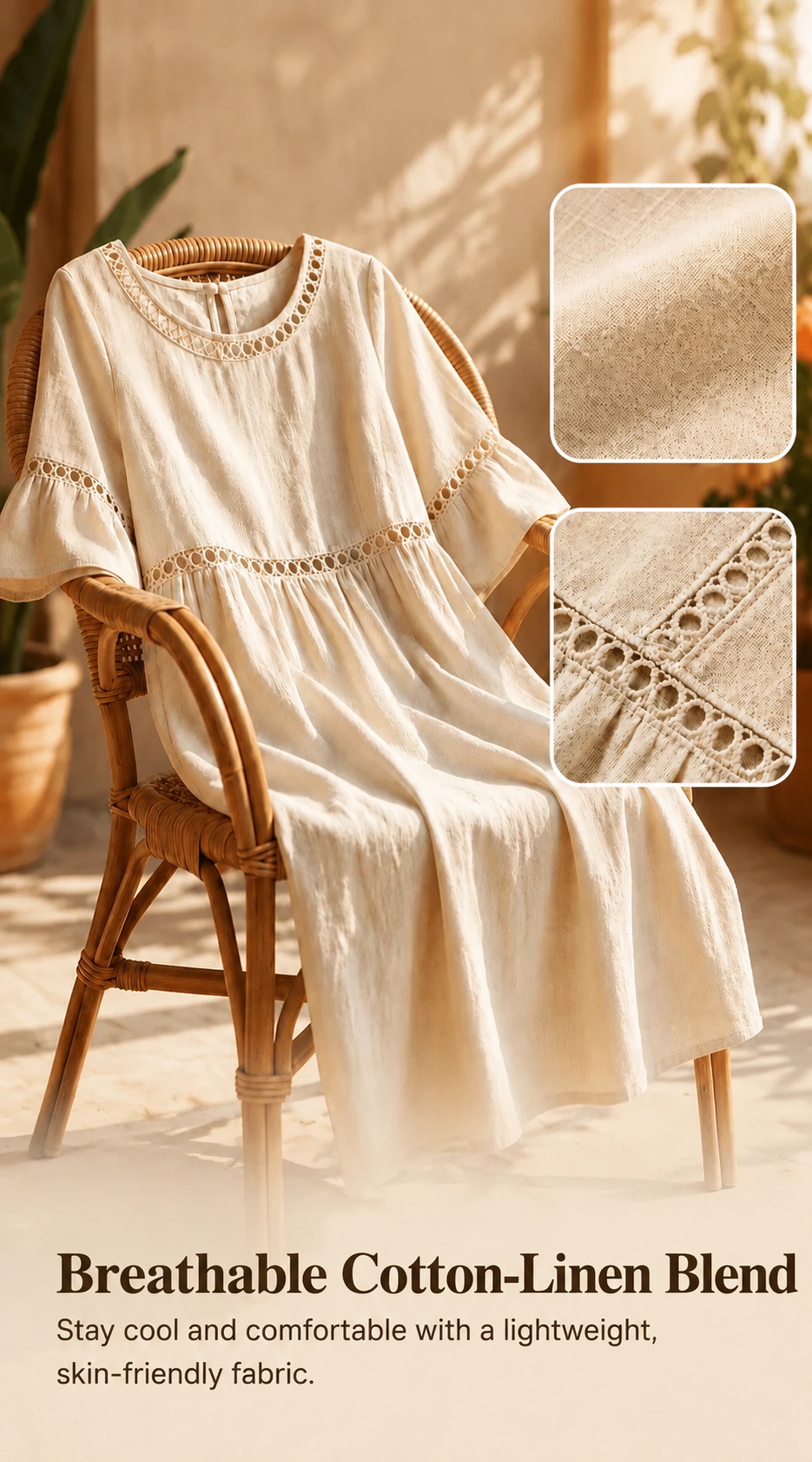 Amara | The Lace-Detailed Cotton-Linen Midi Dress