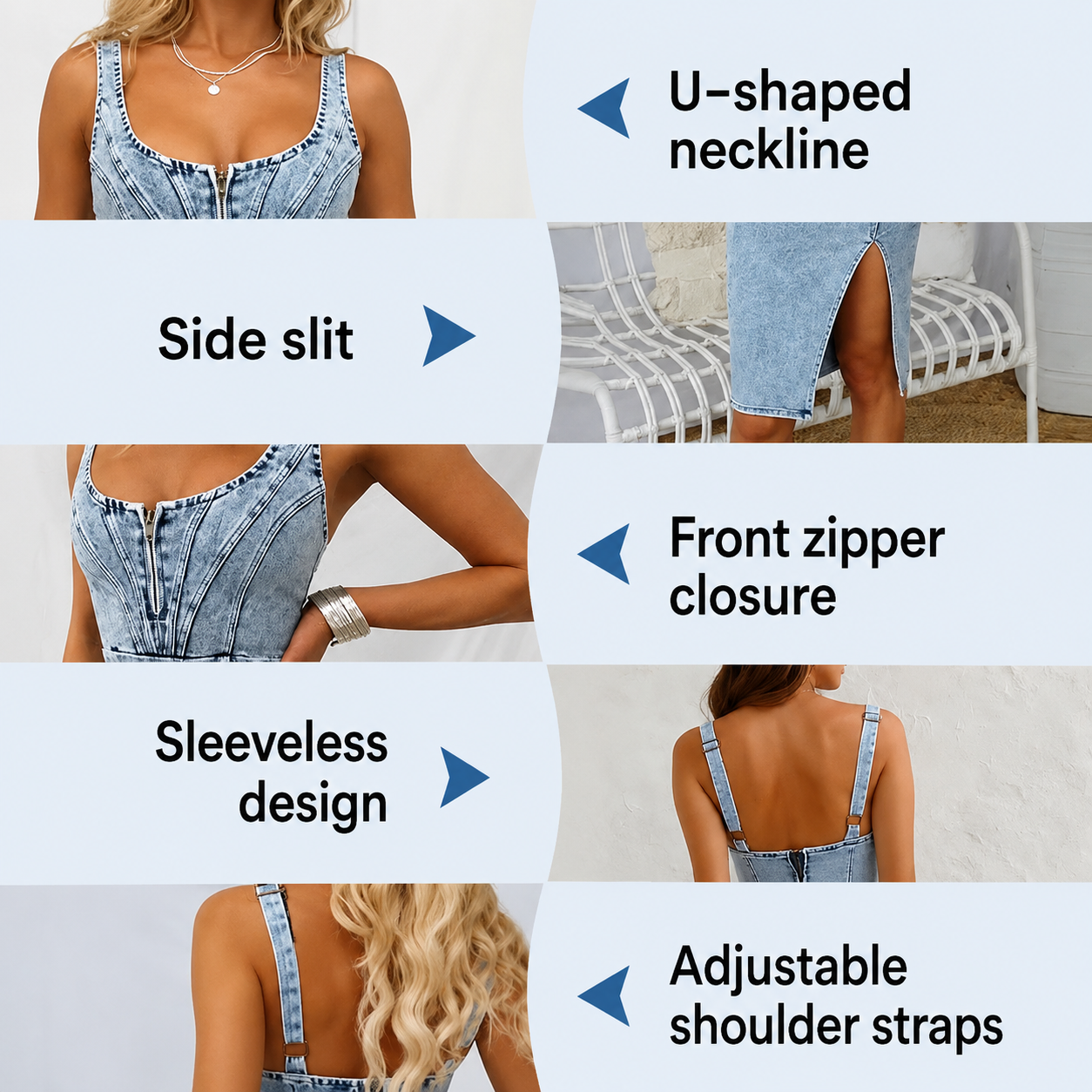 Denim | The High-Rise Zip-Front Split-Hem Denim Slip Dress