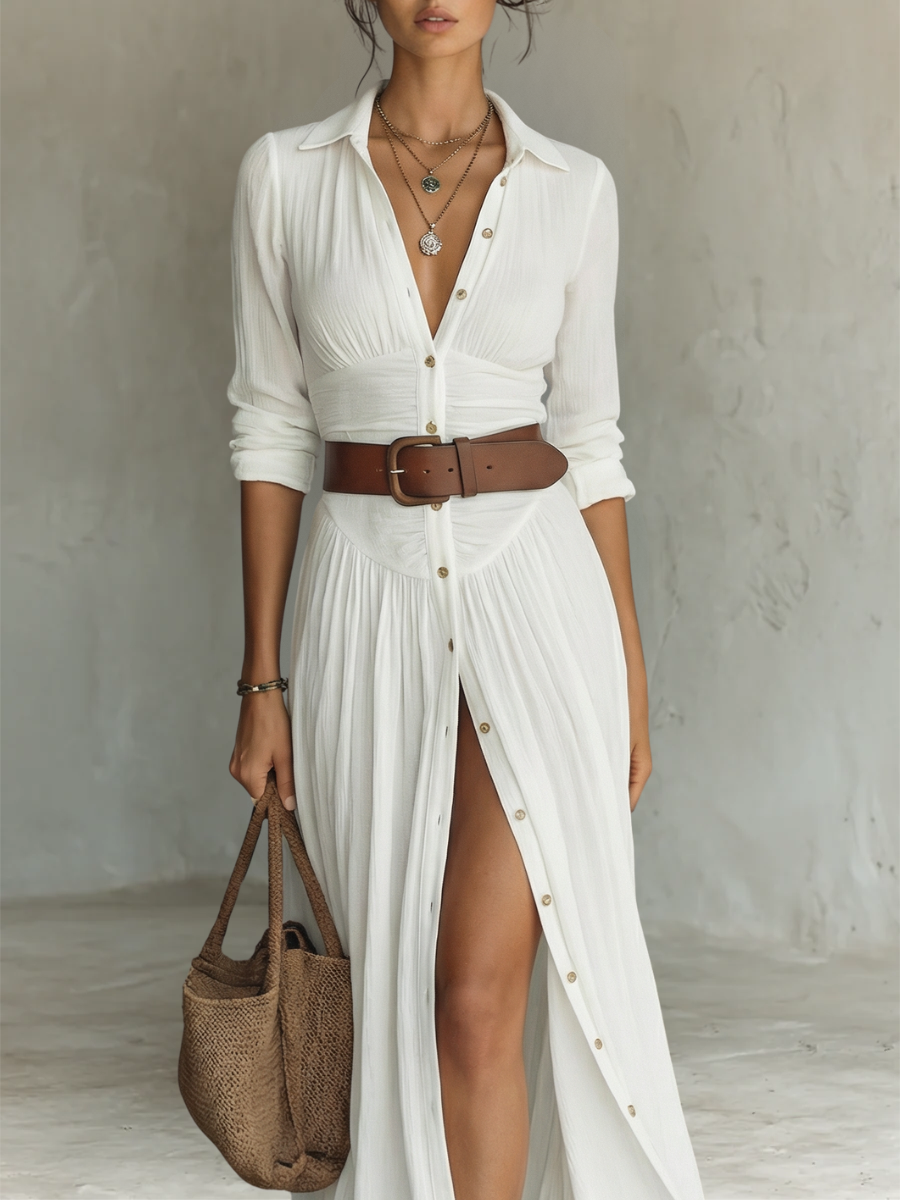 Maxi | The Tailored Linen-Cotton Pleated Maxi Dress