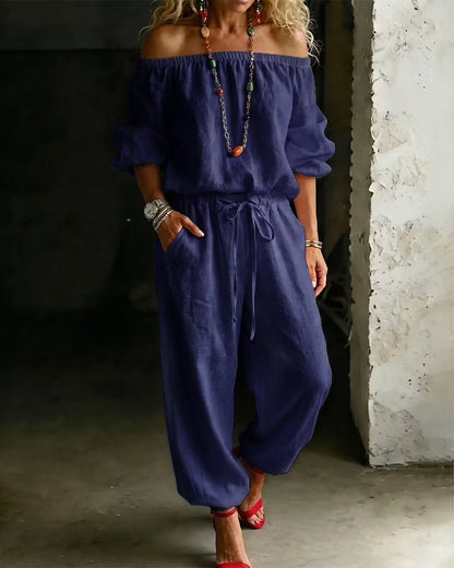 Lana | The Architectural Pure-Cotton Off-Shoulder Utility Jumpsuit