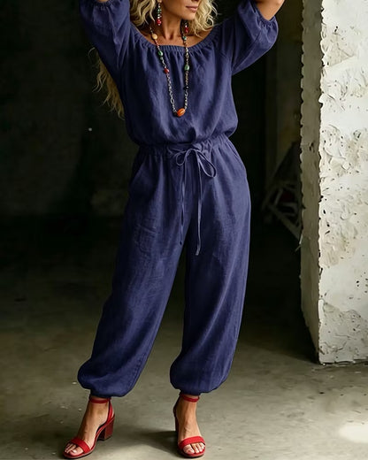 Lana | The Architectural Pure-Cotton Off-Shoulder Utility Jumpsuit