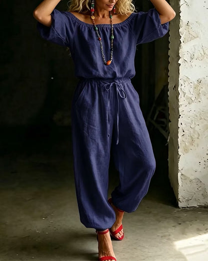 Lana | The Architectural Pure-Cotton Off-Shoulder Utility Jumpsuit