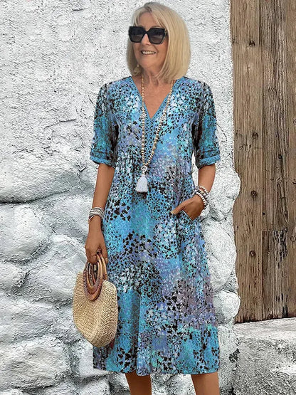 Noemie | The Radiant Linen-Rich V-Neck Vacation Midi