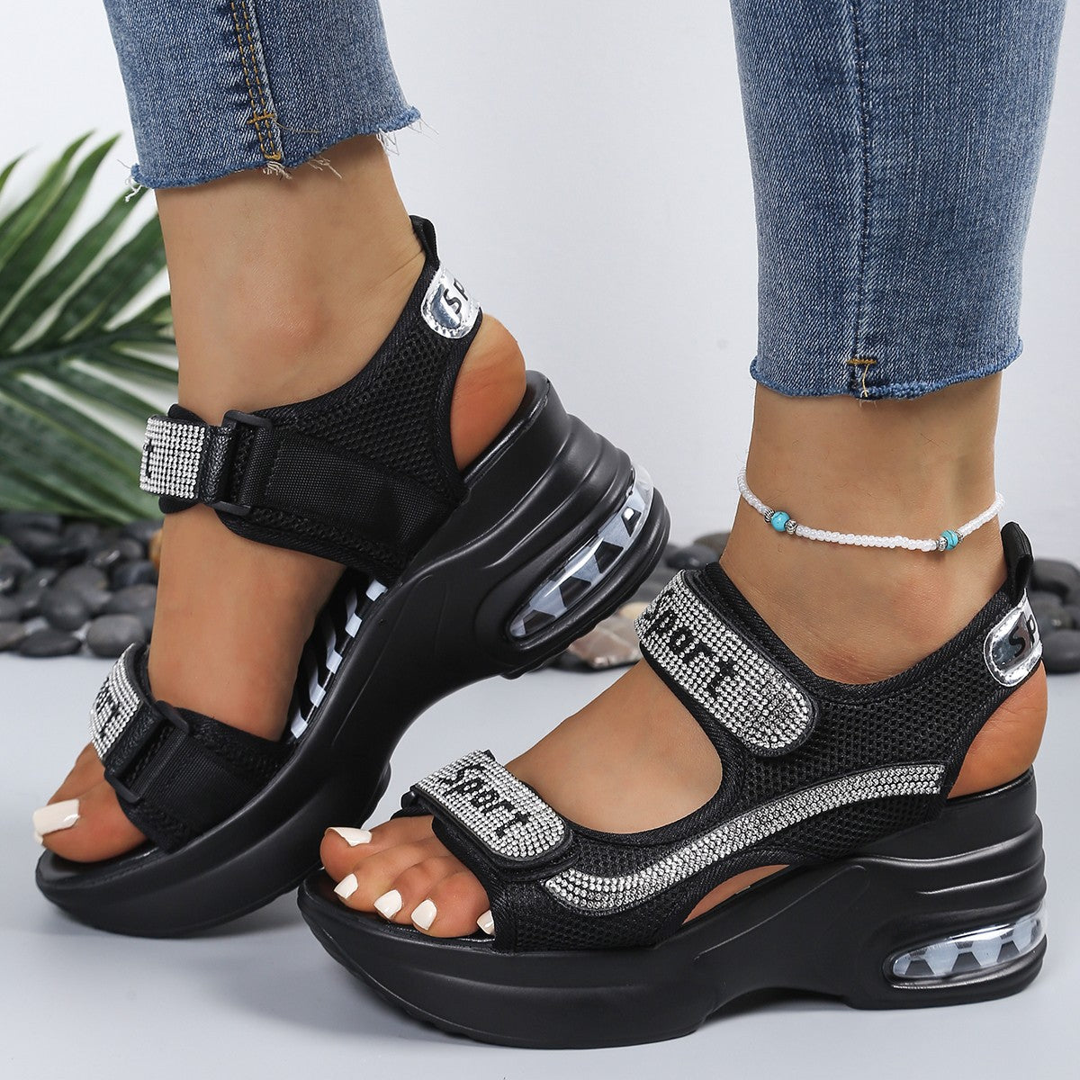 Rhino |  The Cushion-Wedge Rhinestone Orthopedic Platform Sandal