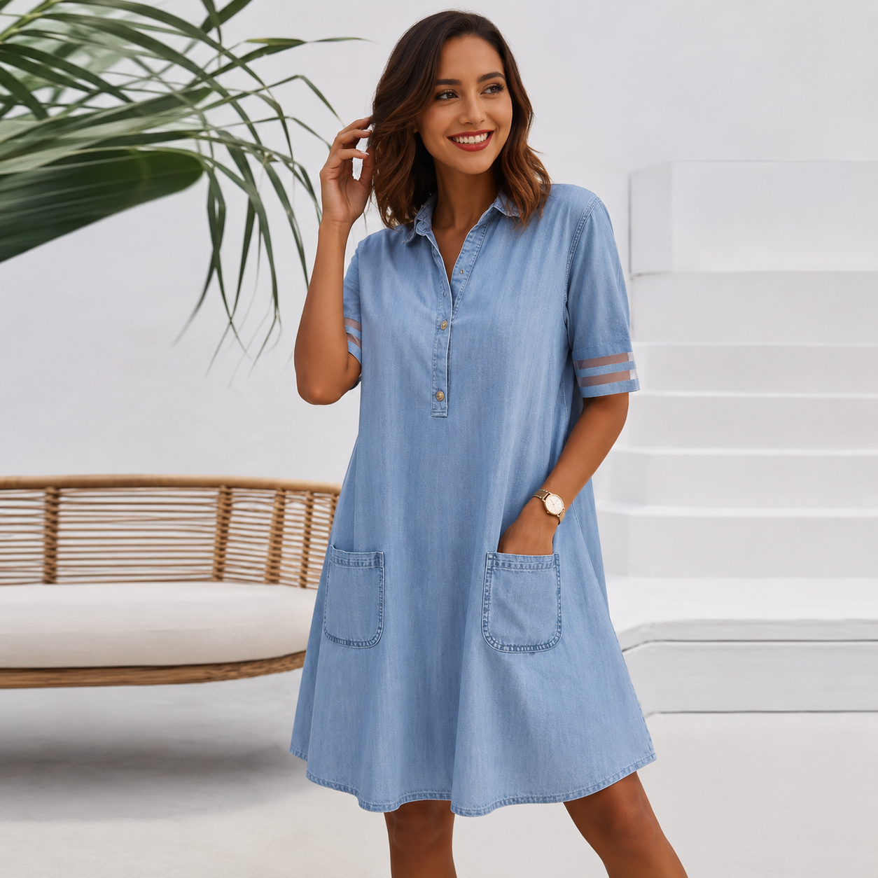 Brittany | The Soft-Touch Denim-Look Shirt Dress