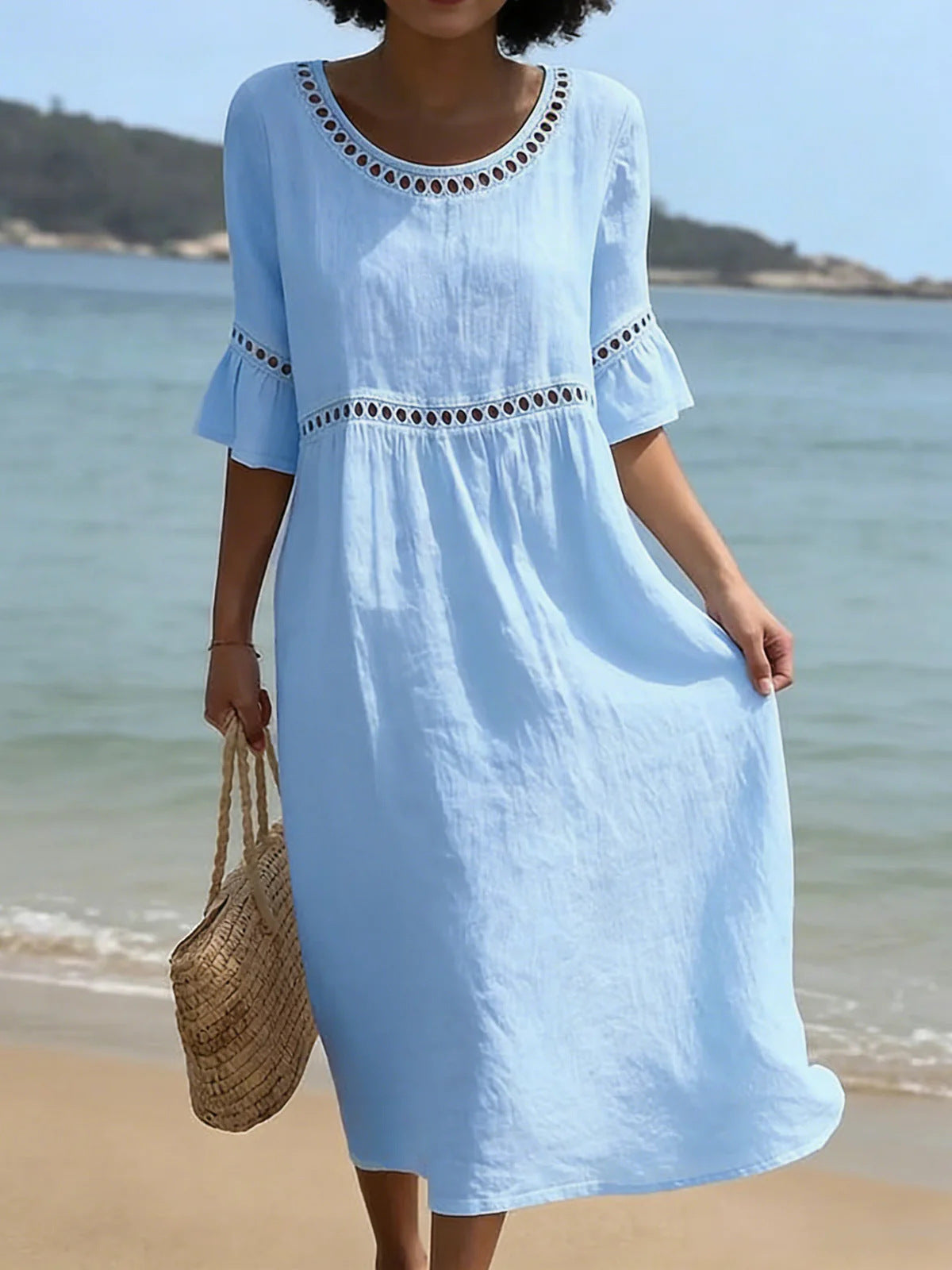 Amara | The Lace-Detailed Cotton-Linen Midi Dress