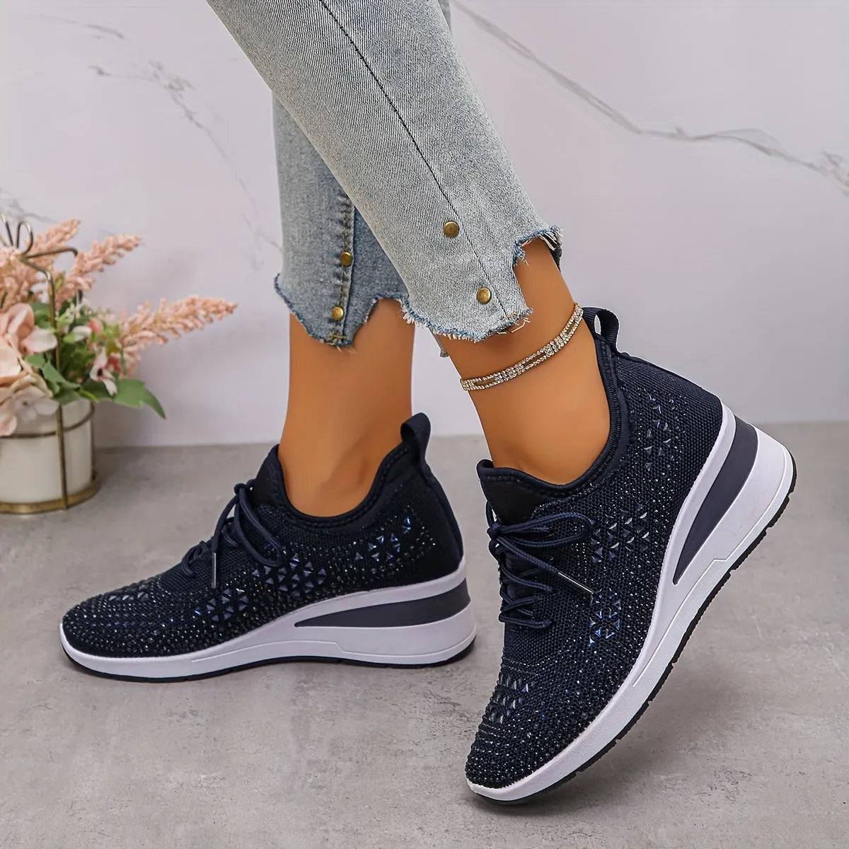 Owen | The Podiatric Cushion-Wedge Rhinestone Sneaker