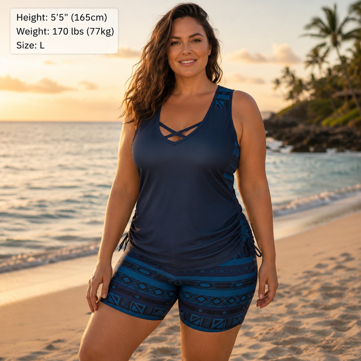 Zoe | The Bohemian Aztec High-Rise Tankini & Boy Shorts Set
