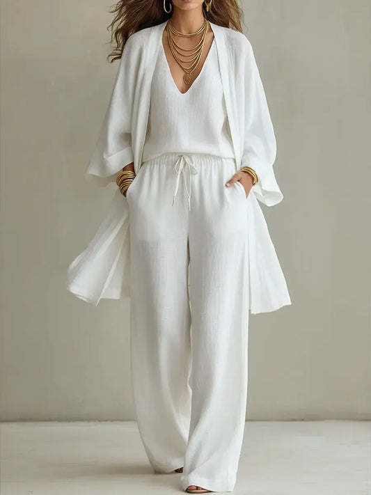 Sara | The Minimalist Cotton-Linen Wide-Leg Lounge Set