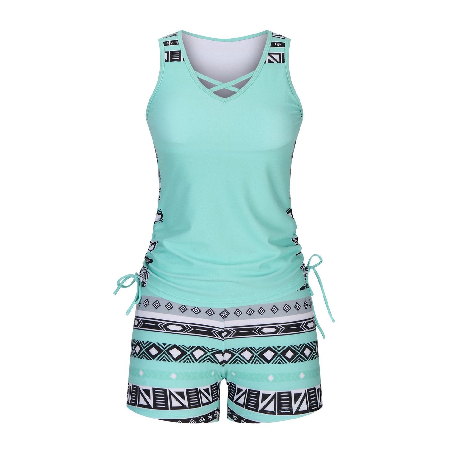 Zoe | The Bohemian Aztec High-Rise Tankini & Boy Shorts Set