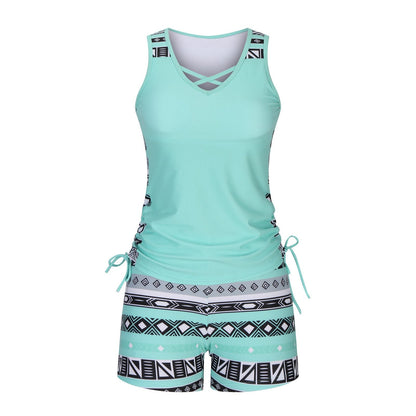 Zoe | The Bohemian Aztec High-Rise Tankini & Boy Shorts Set