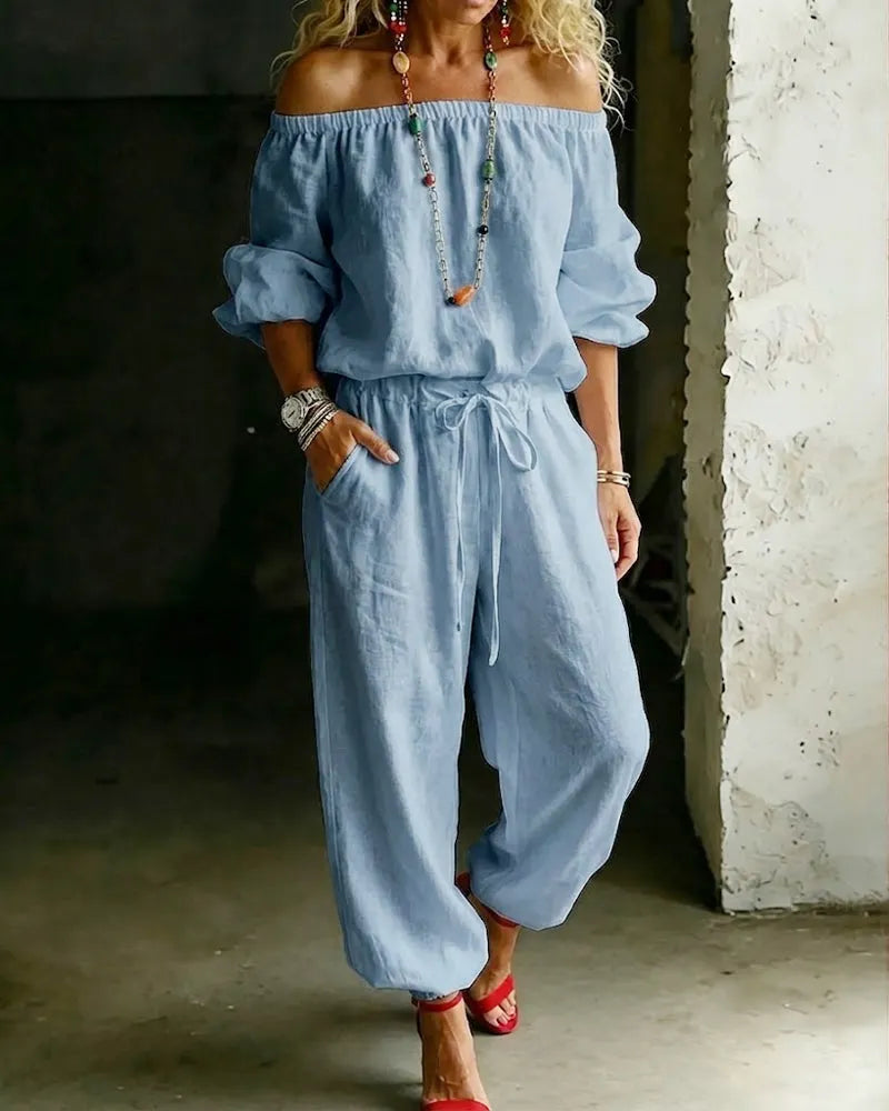 Lana | The Architectural Pure-Cotton Off-Shoulder Utility Jumpsuit