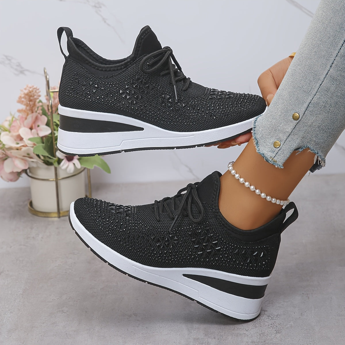 Owen | The Podiatric Cushion-Wedge Rhinestone Sneaker