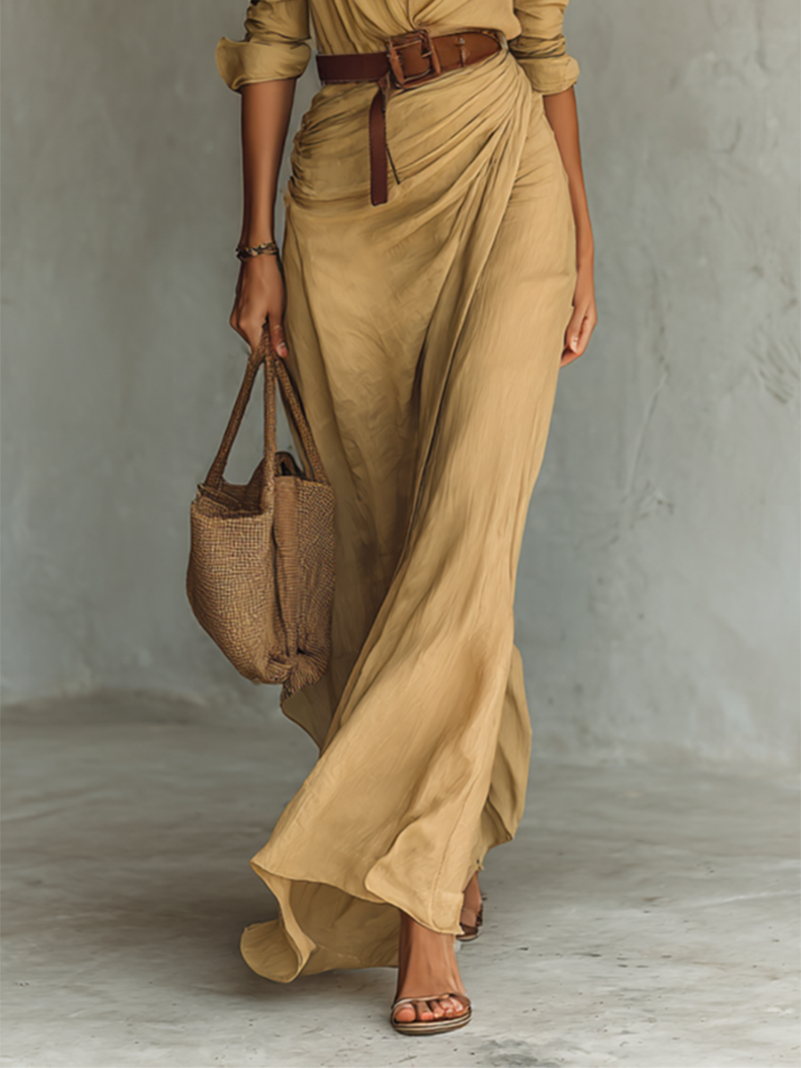 Lapel | The Cotton-Tencel Belted Single-Breasted Maxi Dress
