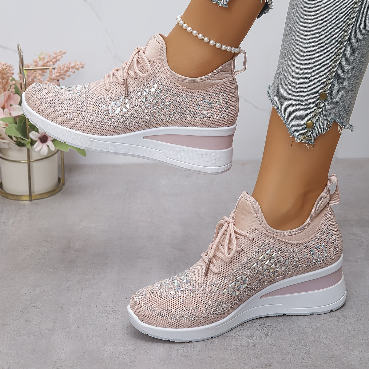 Owen | The Podiatric Cushion-Wedge Rhinestone Sneaker