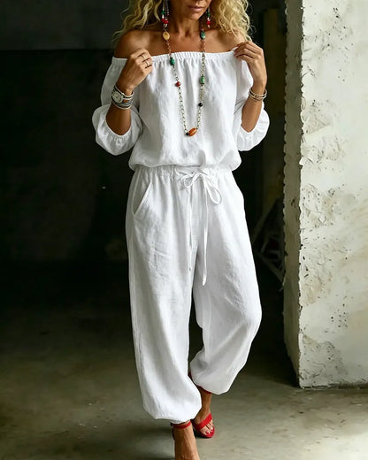 Lana | The Architectural Pure-Cotton Off-Shoulder Utility Jumpsuit