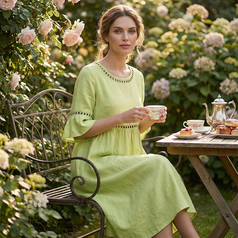 Amara | The Lace-Detailed Cotton-Linen Midi Dress